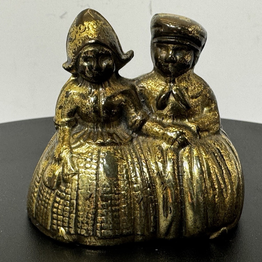 Vintage 1950's Solid Brass Dinner Bell Dutch Farmer & Wife Holding Hands England